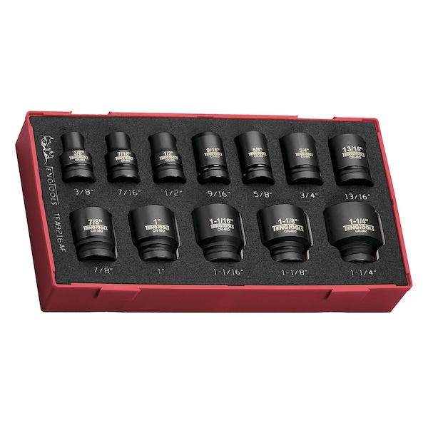 16 Piece 6 Point SAE Shallow 1/2 Inch Drive Chrome Moly Impact EVA Foam Socket Set 3/8 - 1-1/4 Inch